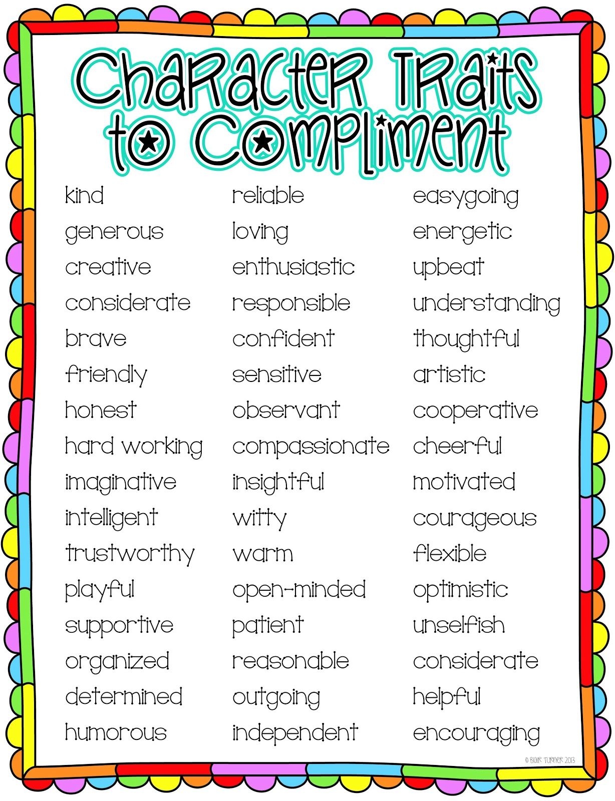 Printable Character Trait List Printable Templates