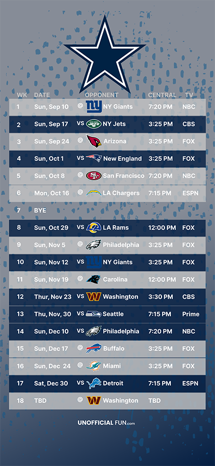 Printable Dallas Cowboys Schedule 2025 Lok Greyson Harper