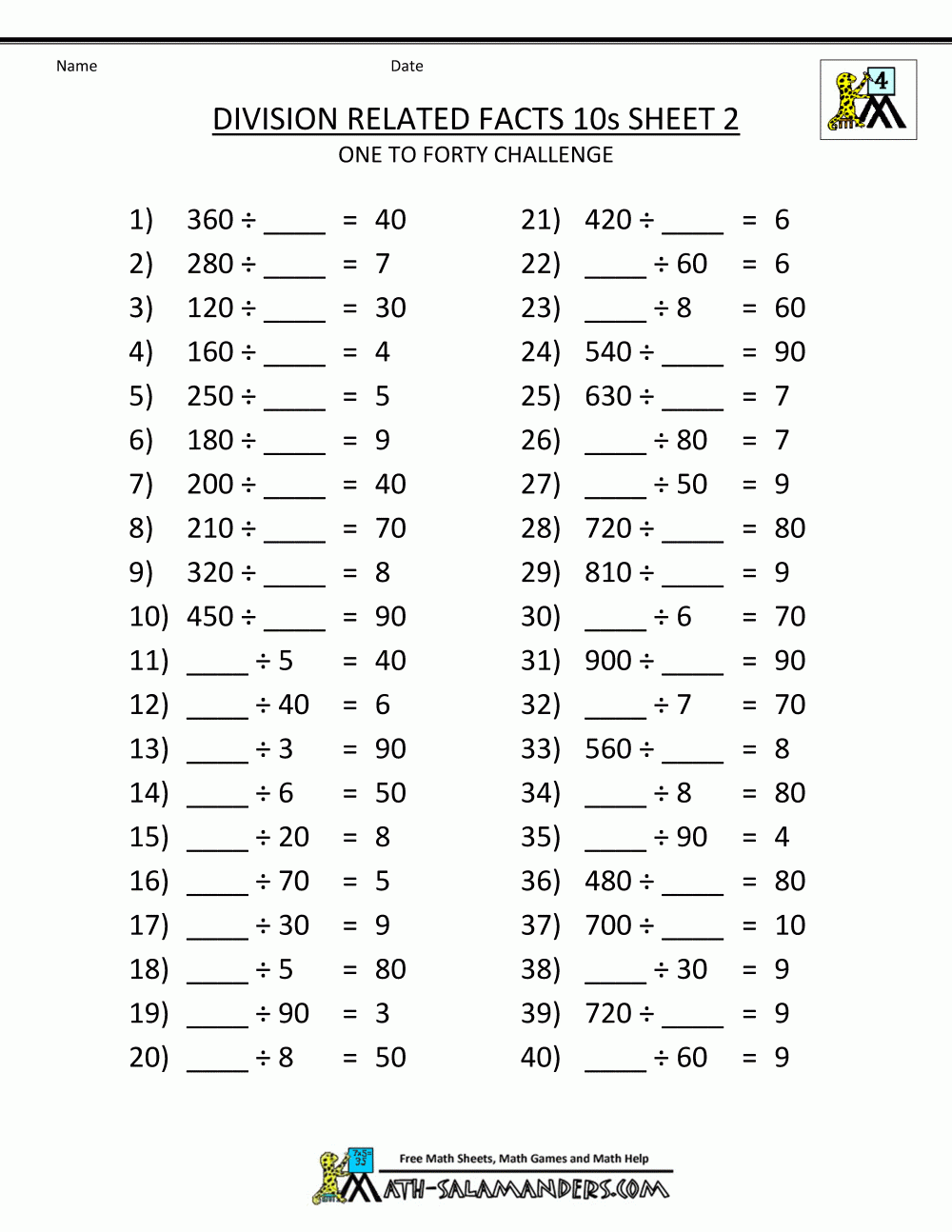 Printable Division Sheets