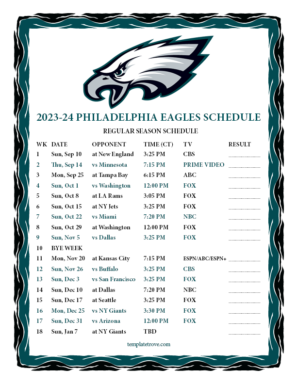 Printable Eagles Schedule 2025 W Kristi Stevenson