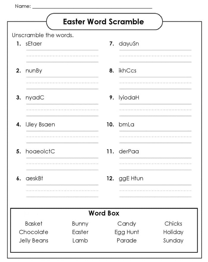 Printable Easter Word Scramble Online Free Download And Print For You 