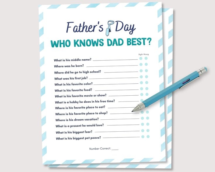 Printable Fathers Day Quiz Who Knows Dad Best Game Printable Fathers 