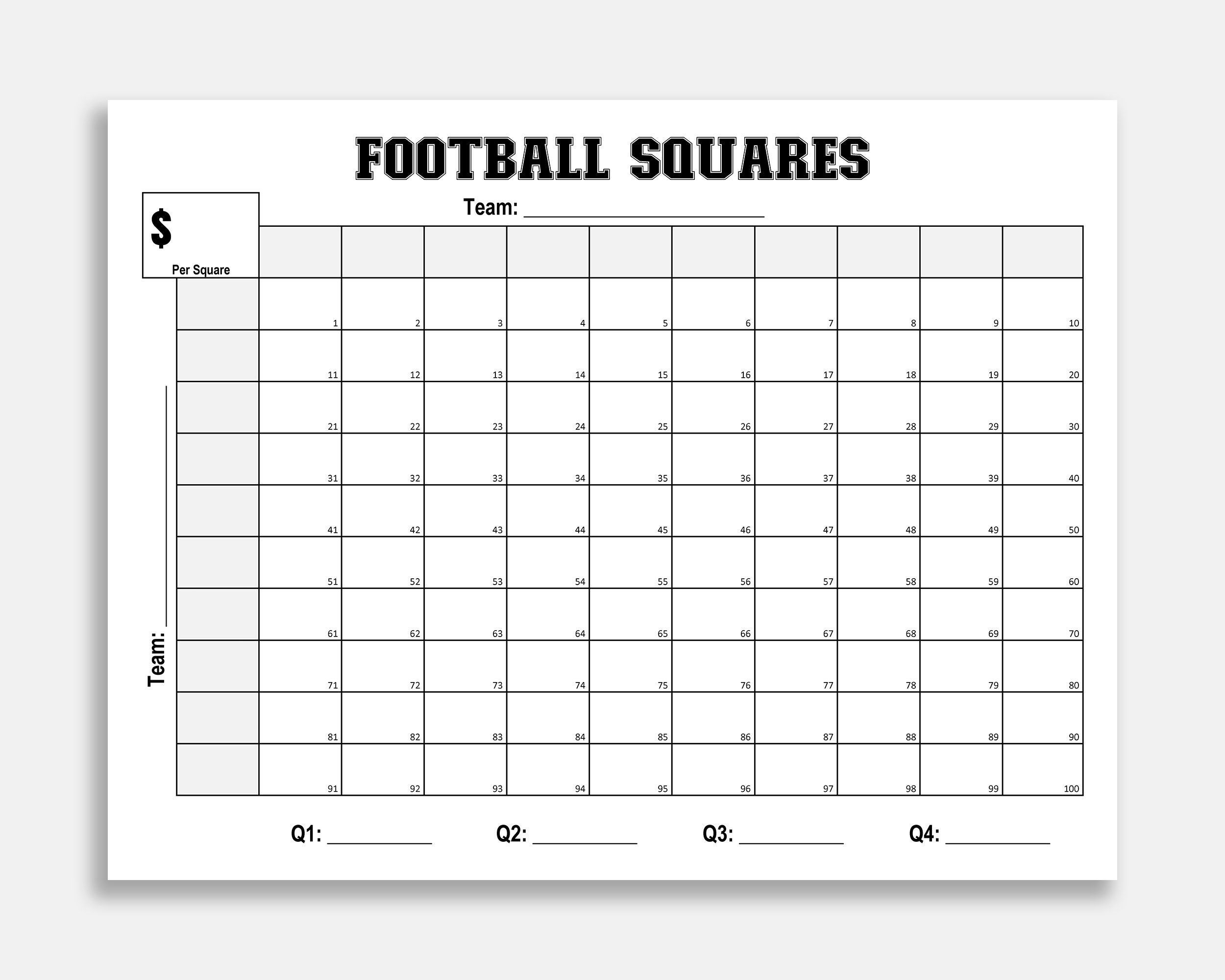 Printable Football Squares Football Fundraiser Football Betting Game