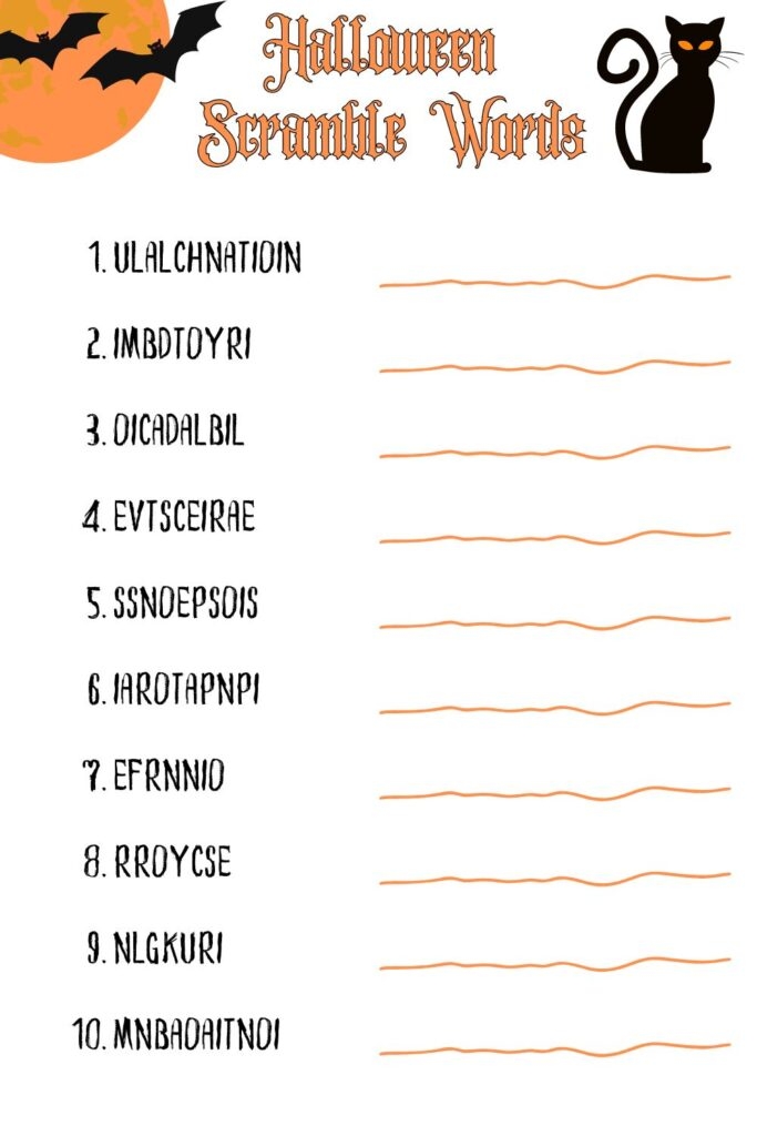 Printable Halloween Scramble Words Worksheets Printables Hub