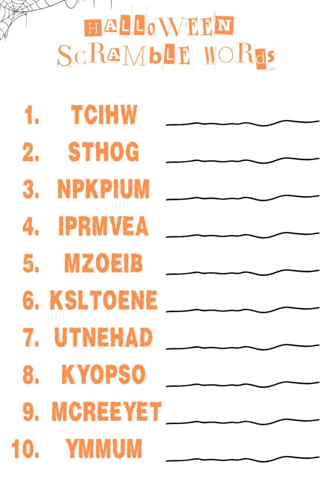 Printable Halloween Scramble Words Worksheets Printables Hub