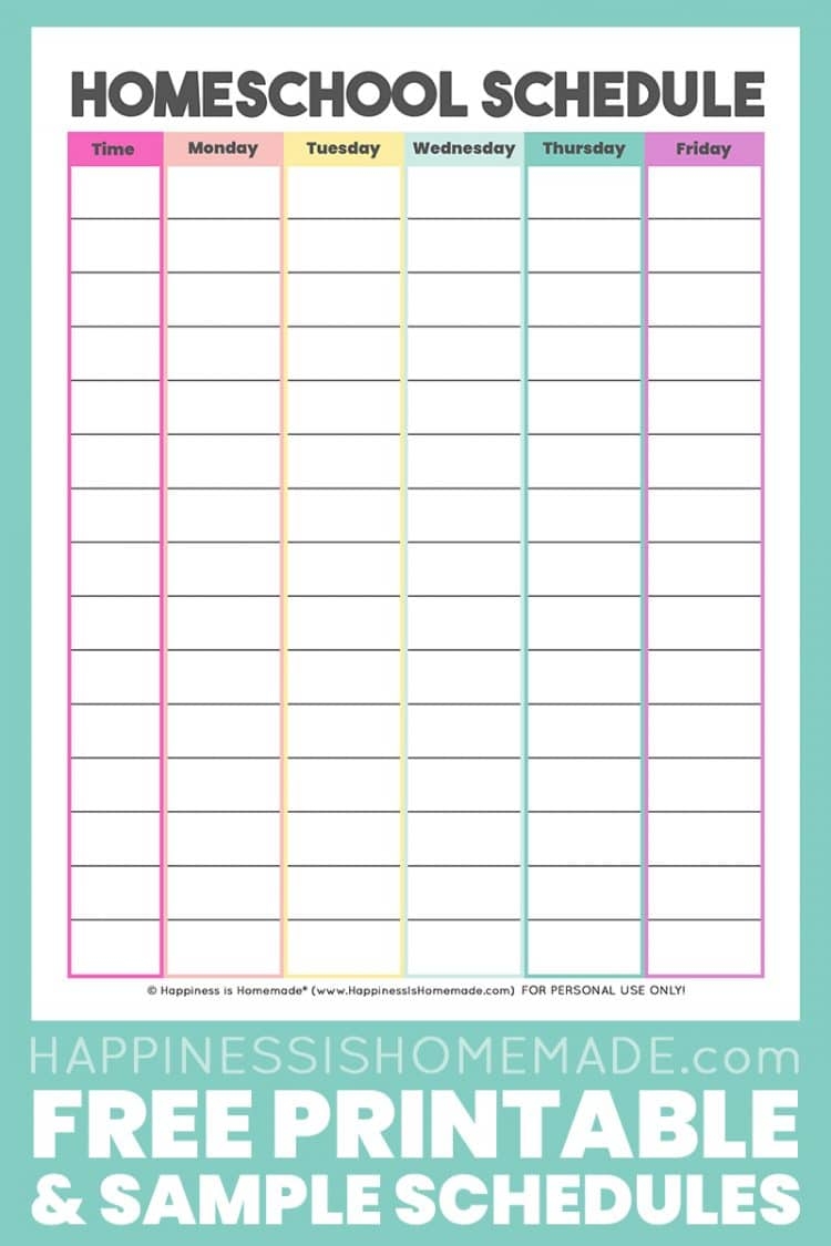 Printable Homeschool Daily Schedule Template Printable Templates