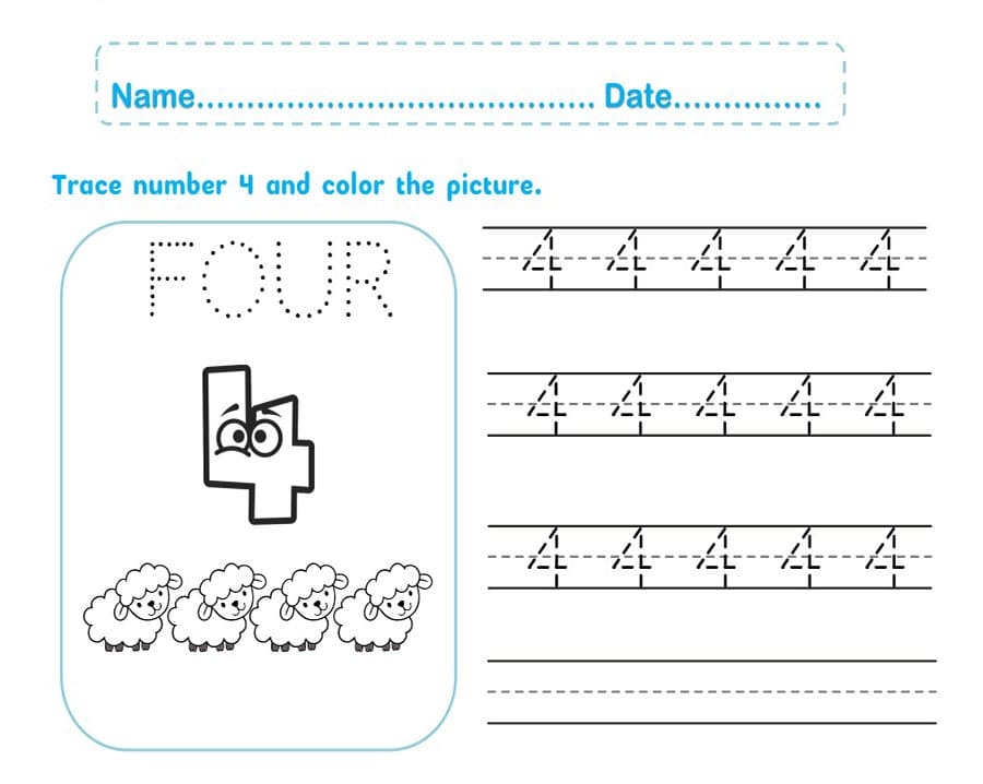 Printable Number 4 Tracing Sheets Free Download And Print For You