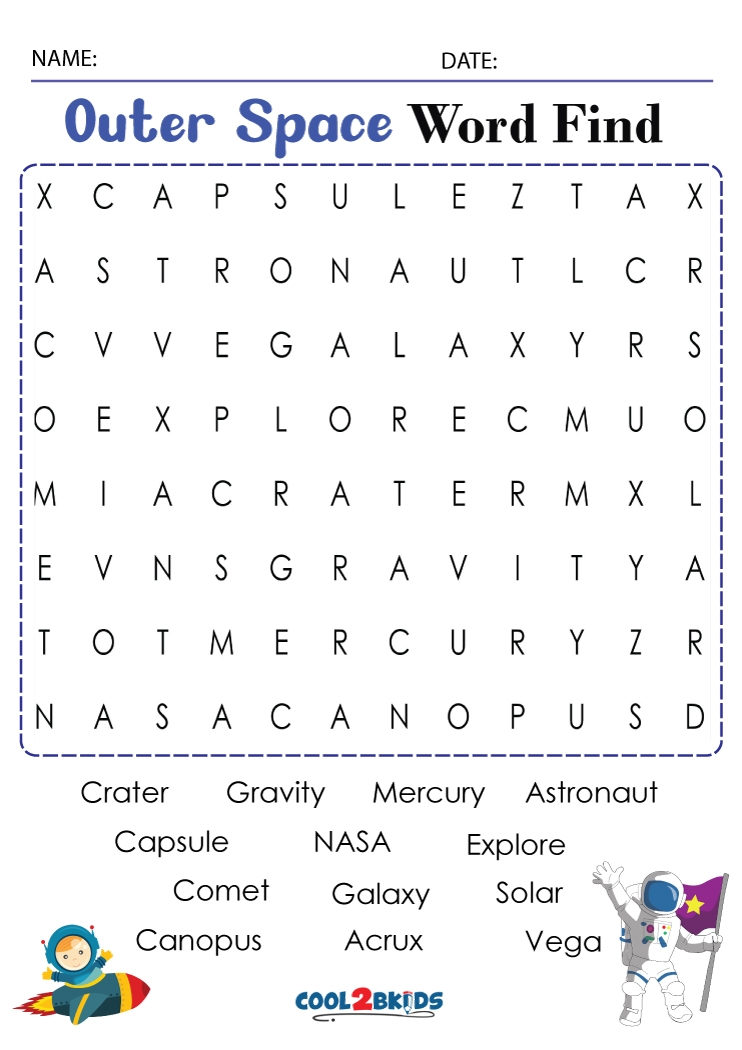 Printable Space Word Search Cool2bKids