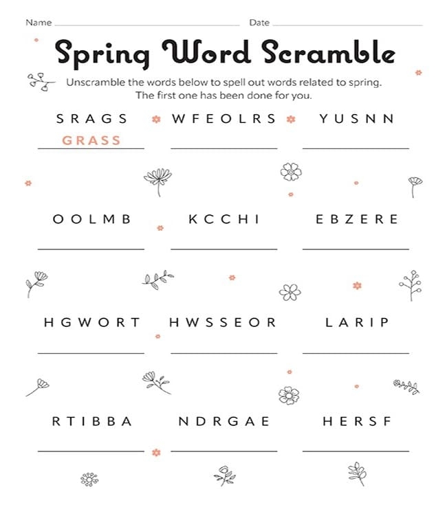 Printable Spring Word Scramble Free Download And Print For You 