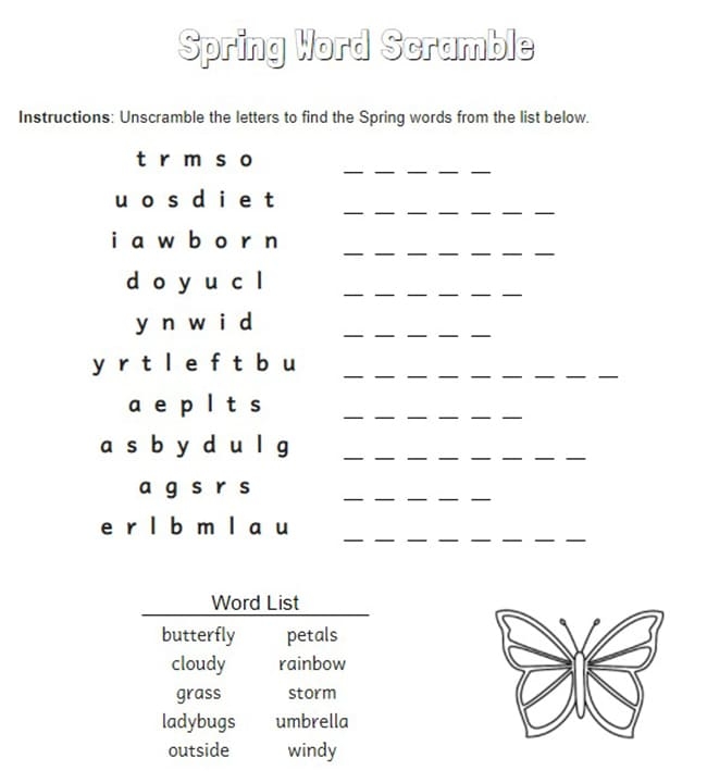 Printable Spring Words Scramble Free Download And Print For You  Printable Spring Words Scramble Free Download And Print For You