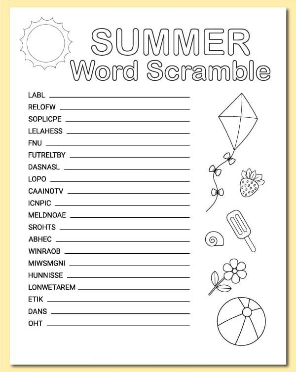 Printable Summer Word Scramble PrintableLib