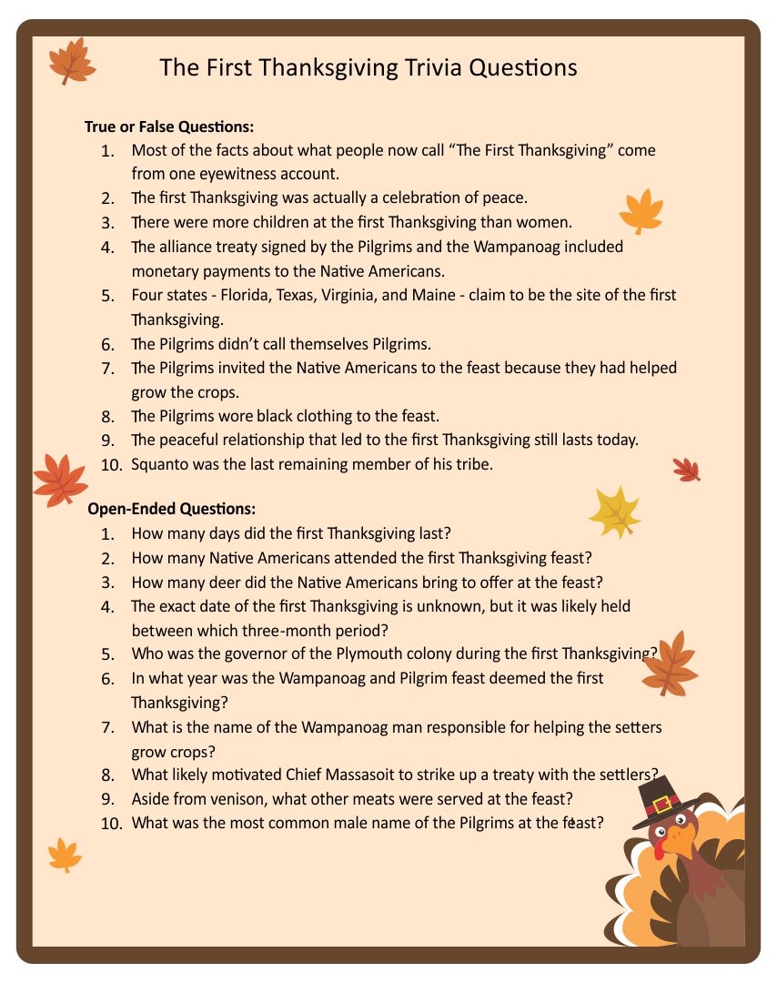 Printable Thanksgiving Trivia Questions Printable JD