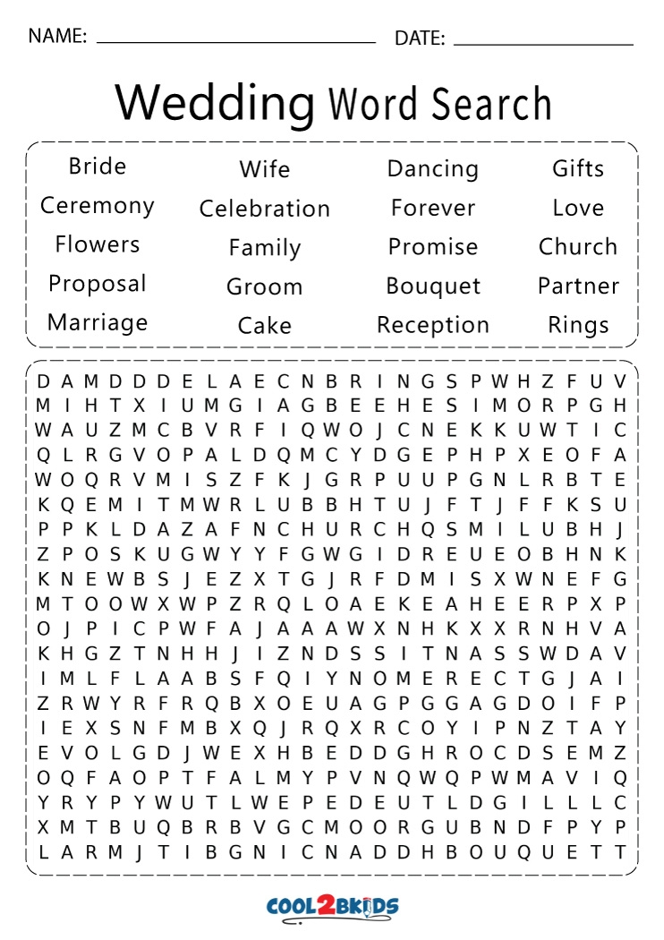Printable Wedding Word Search Cool2bKids