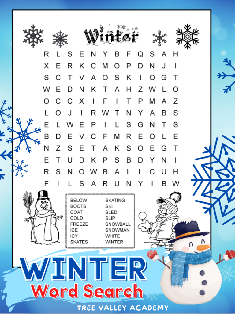 Printable Winter Crossword Puzzles For Kids Tree Valley Academy