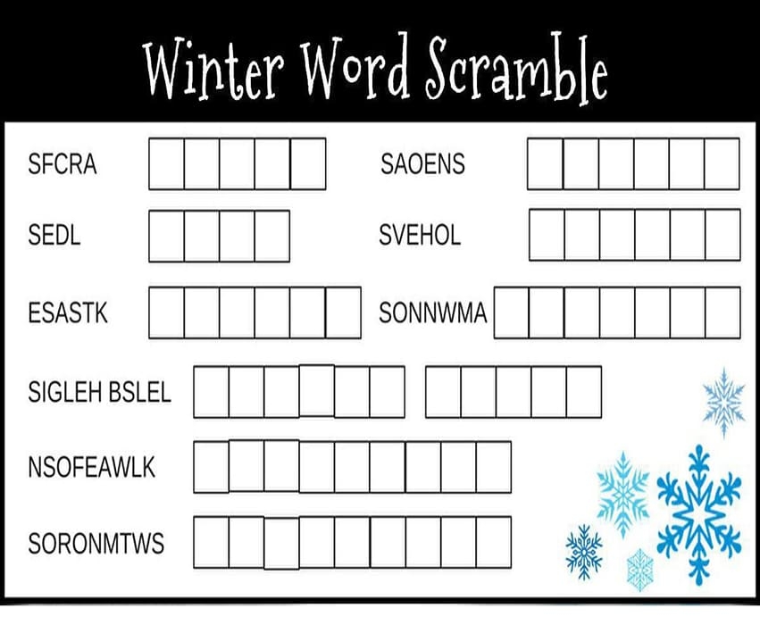 Printable Winter Word Scramble PrintableLib Printable Winter Word Scramble PrintableLib