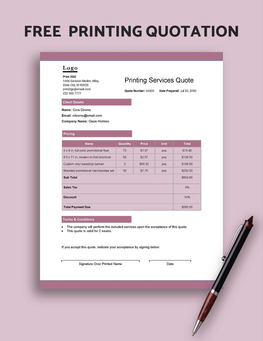 Printing Quotation Template In Word Google Docs Download Template