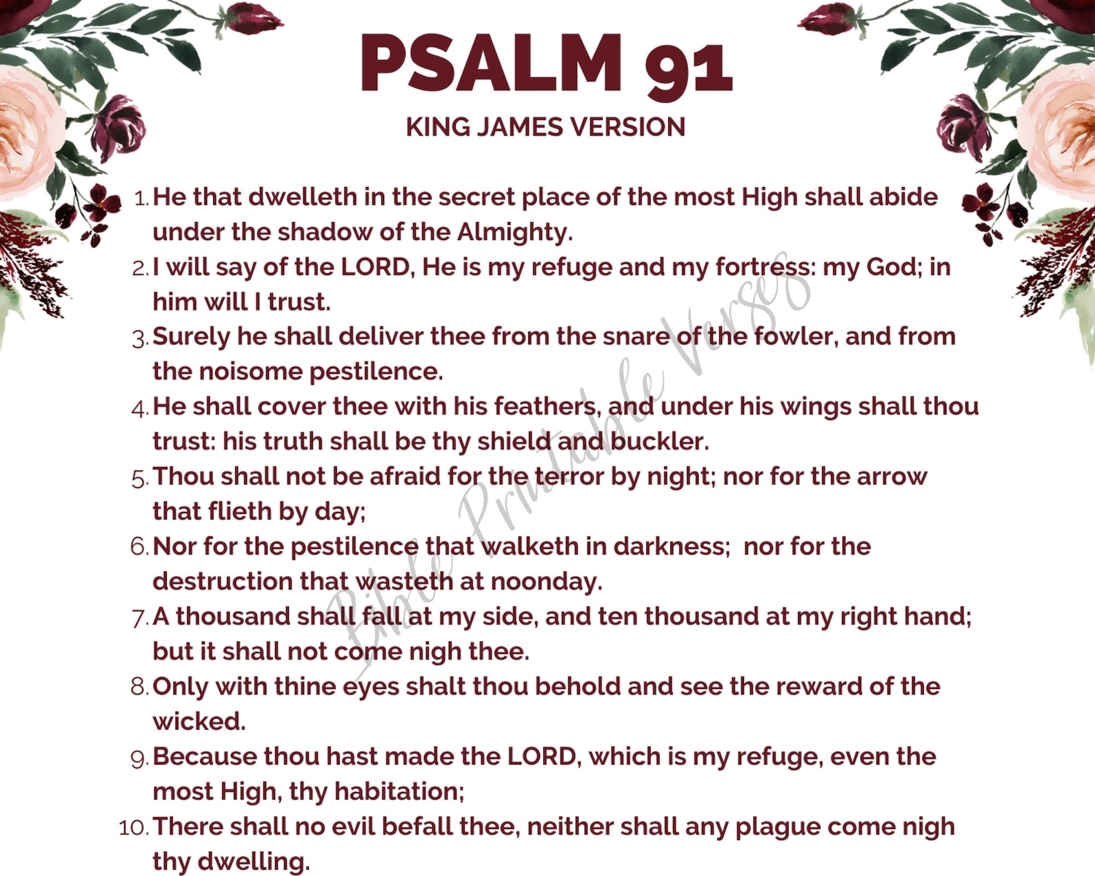 PSALM 91 King James Version Bible Passage Wall Art Printable Etsy