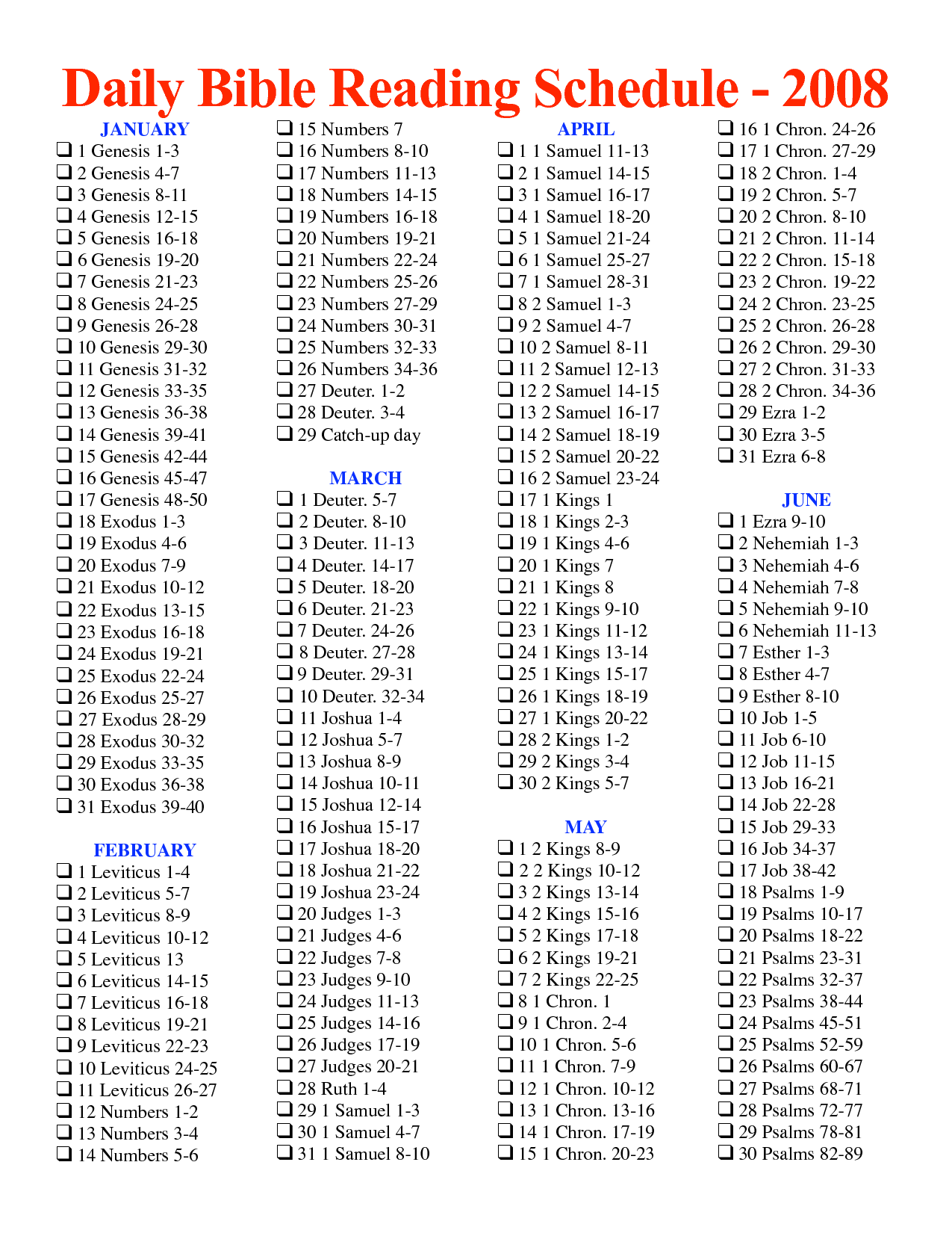 Read Through Bible In A Year Printable Schedule