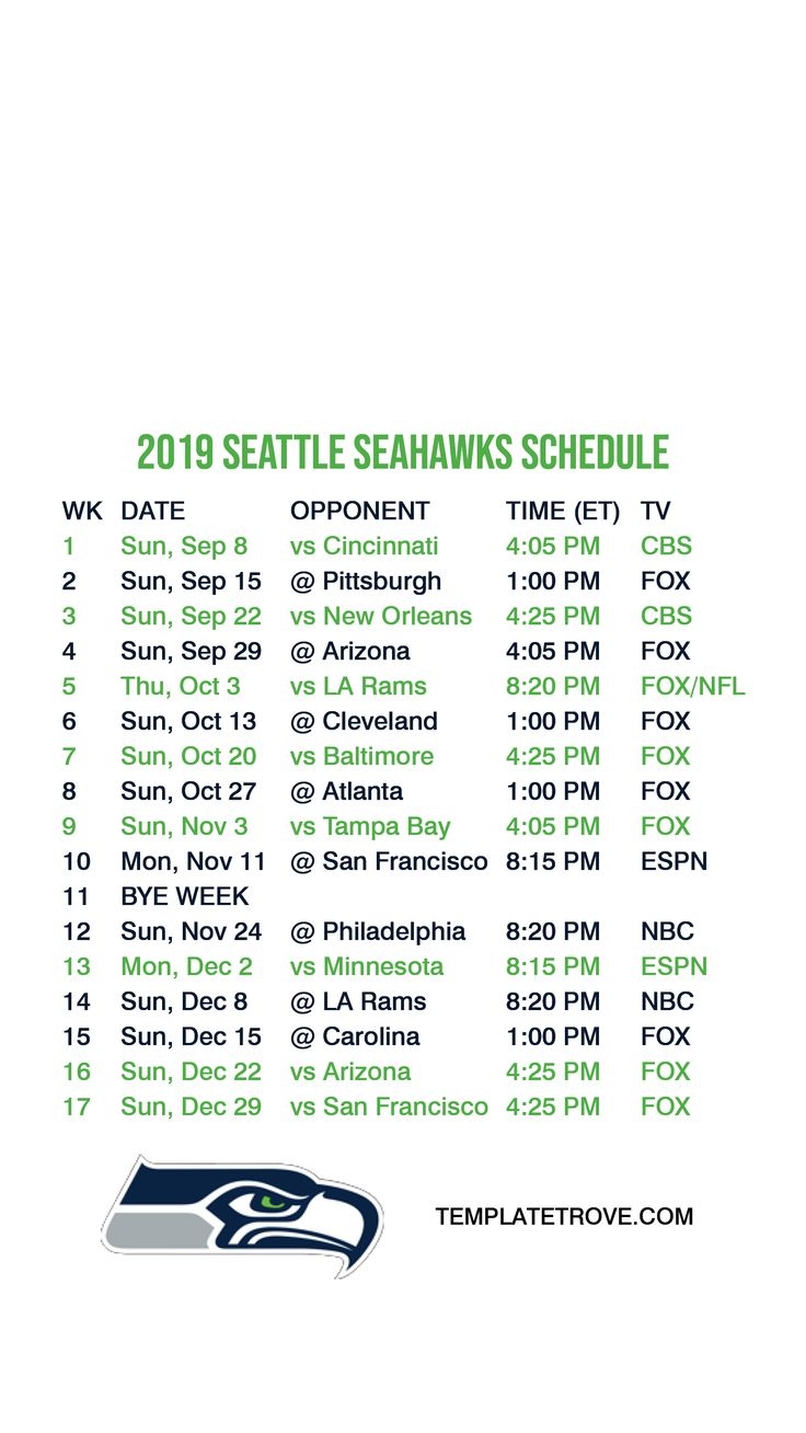 Seattle Seahawks 2024 Schedule Printable Pdf Ricki Chrissie