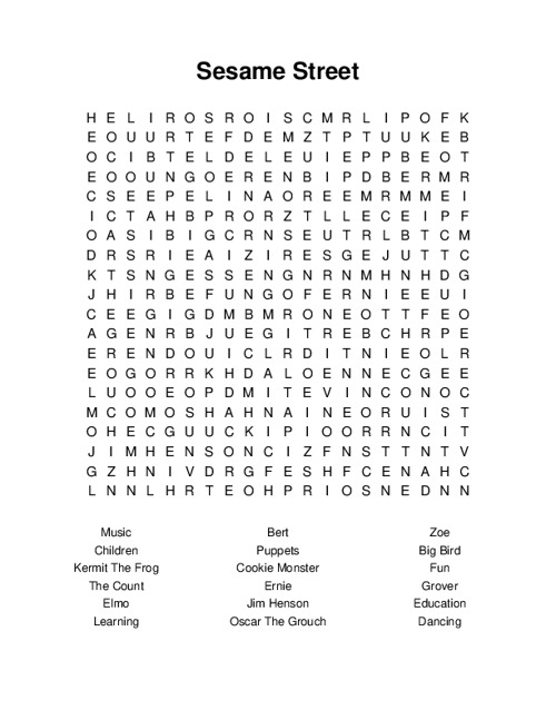 Sesame Street Word Search
