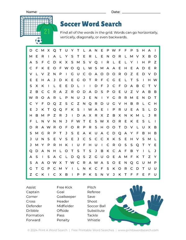 Soccer Word Search