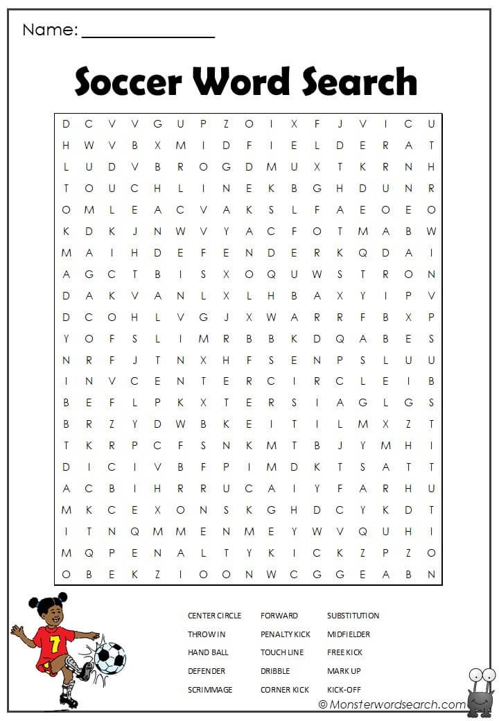 Soccer Word Search Monster Word Search