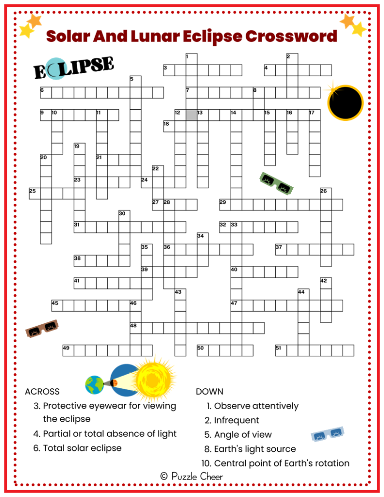 Solar And Lunar Eclipse Crossword Puzzle Puzzle Cheer