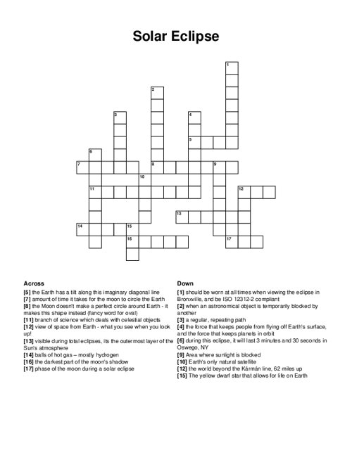 Solar Eclipse Crossword Puzzle