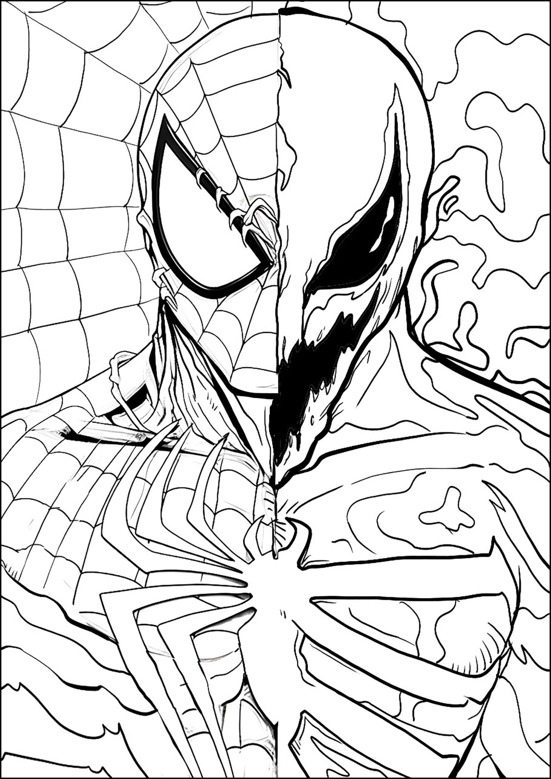 Spider Man And Venom Mixed Drawing Venom Coloring Pages