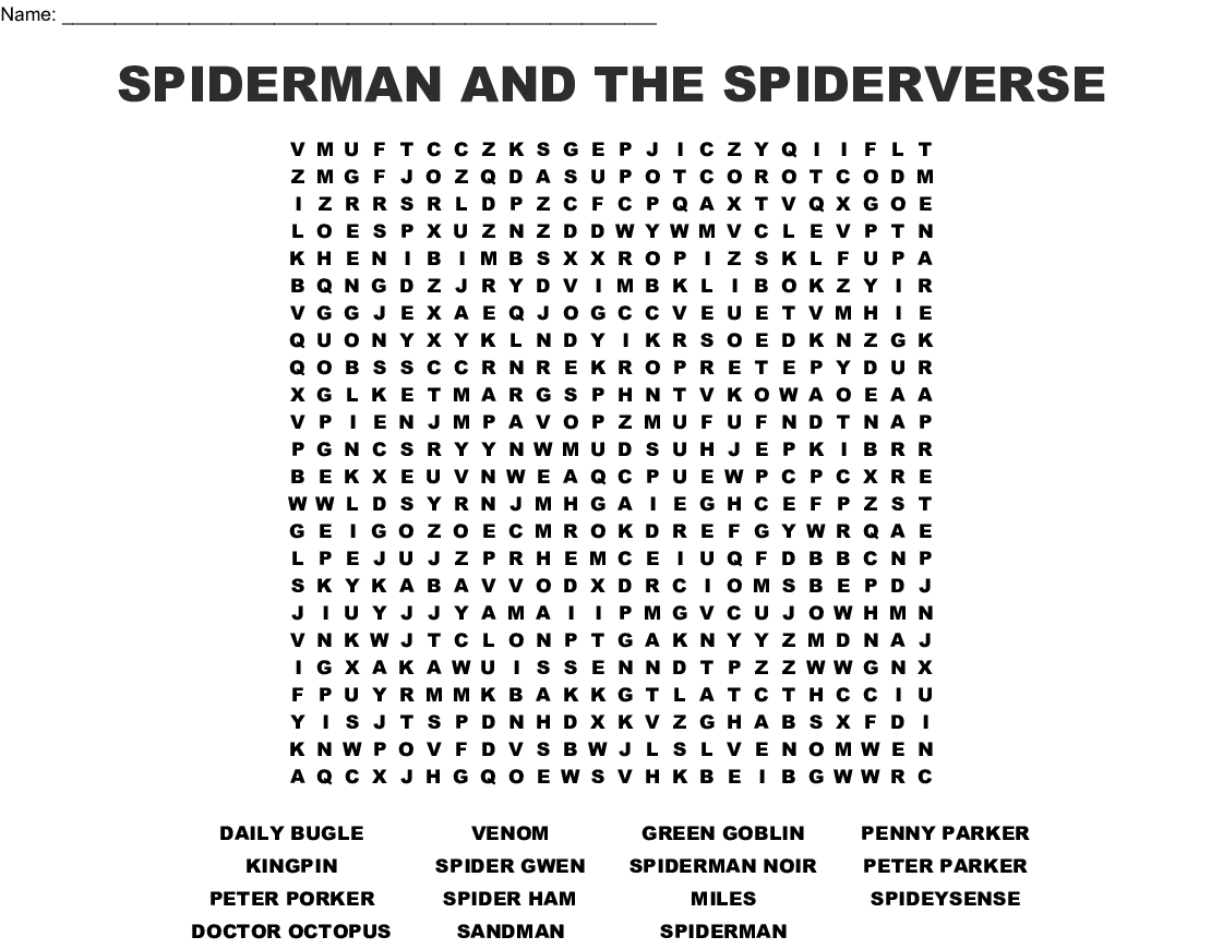 Spiderman Word Search Printable Word Search Printable Spiderman Word Search Printable Word Search Printable