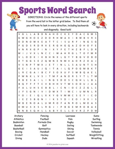 Sports Word Searches Sports Word Searches