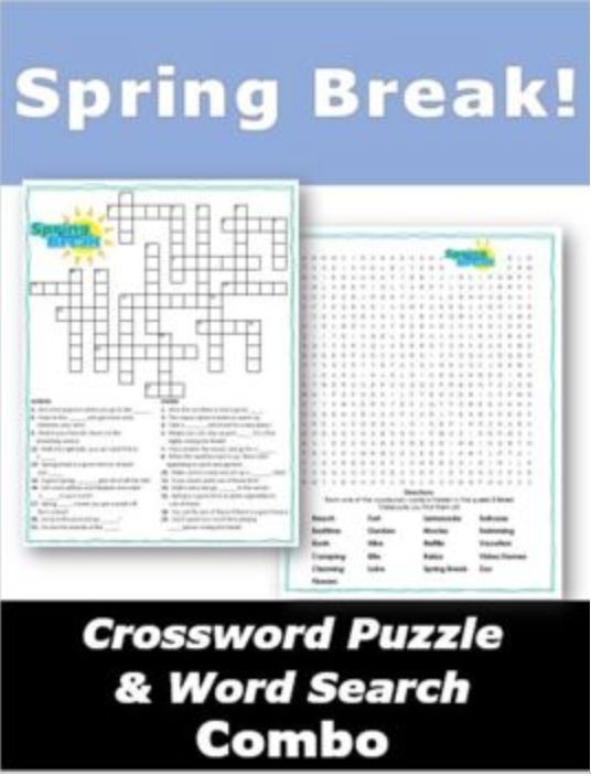 Spring Break Crossword Puzzle Word Search Combo Spring Break