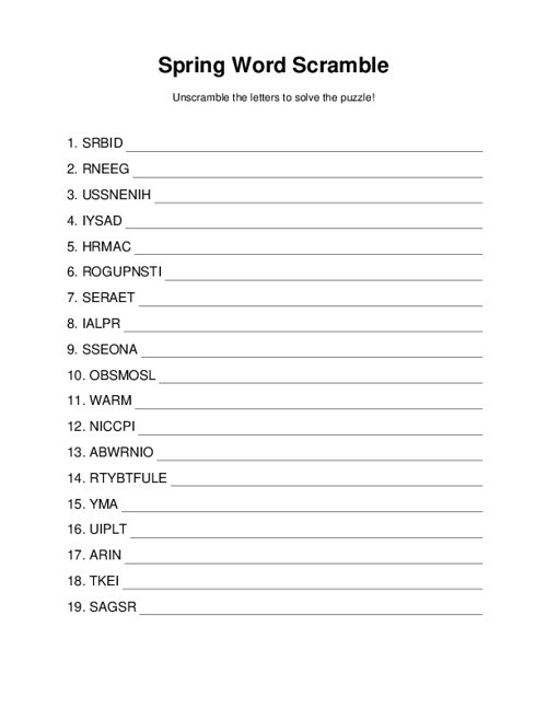 Spring Word Scramble
