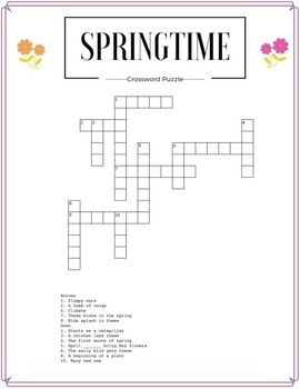 Springtime Crossword Puzzle By Jen R White Teachers Pay Teachers