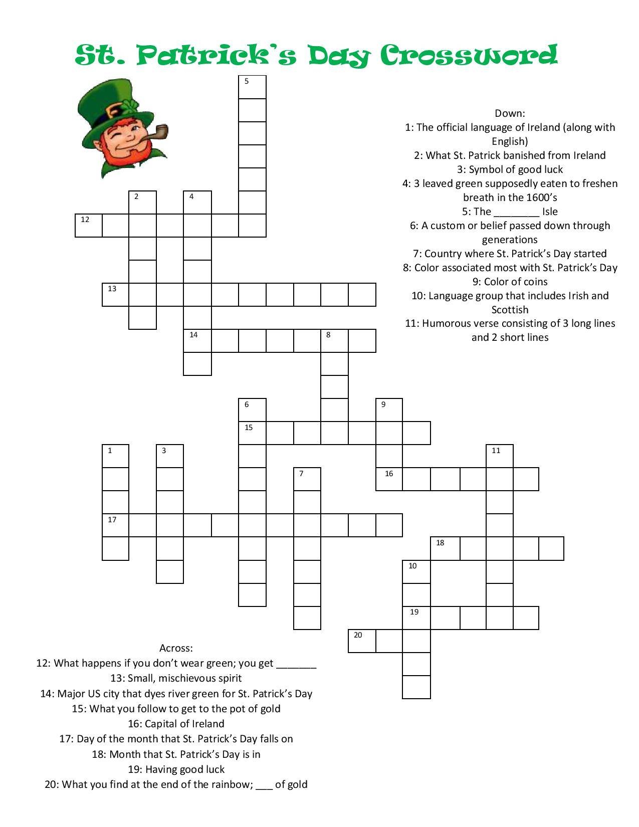 St Patrick 39 s Day Crossword Puzzle Printable Printable Word Searches St Patrick 39 s Day Crossword Puzzle Printable Printable Word Searches
