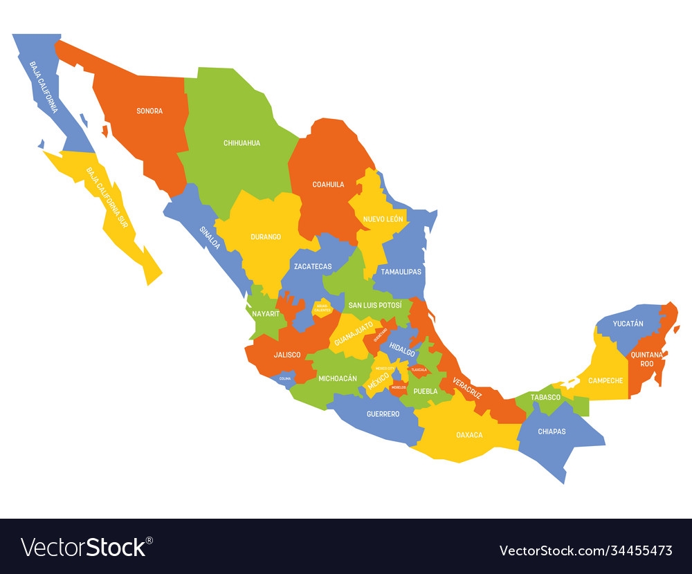 States Mexico Map Royalty Free Vector Image VectorStock