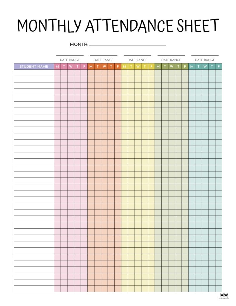 Student Attendance Sheet Free Printable Attendance Sheet 44 OFF