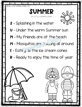 Summer Acrostic Poem By Little Learning Corner TpT
