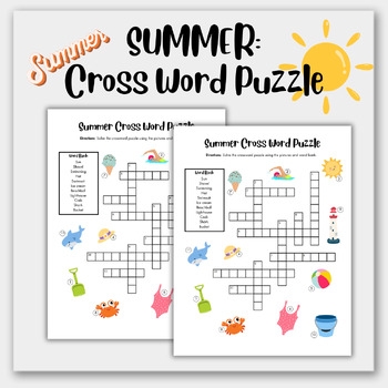 Summer Cross Word Puzzle By Katie Friedrich TPT