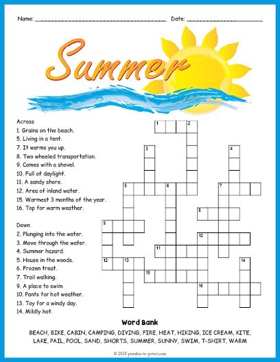 Summer Cross Word Puzzles