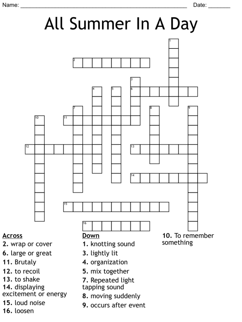 Summer Crossword Puzzle Printable Free Crossword Puzzles Printable