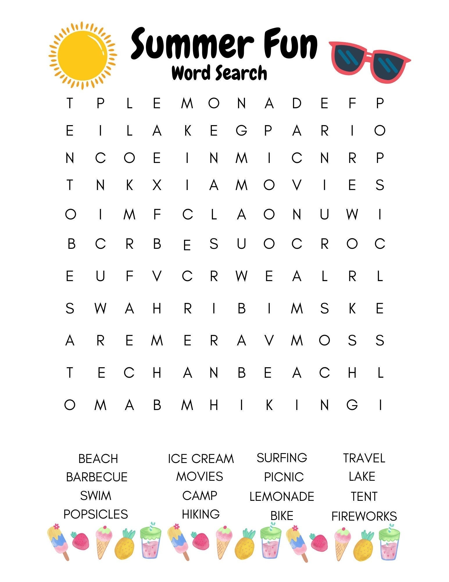Summer Fun Word Search Summer Word Search Etsy