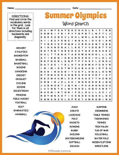 Summer Olympics Word Search Summer Olympics Word Search