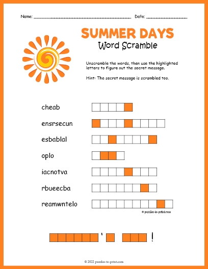 Summer Word Scramble