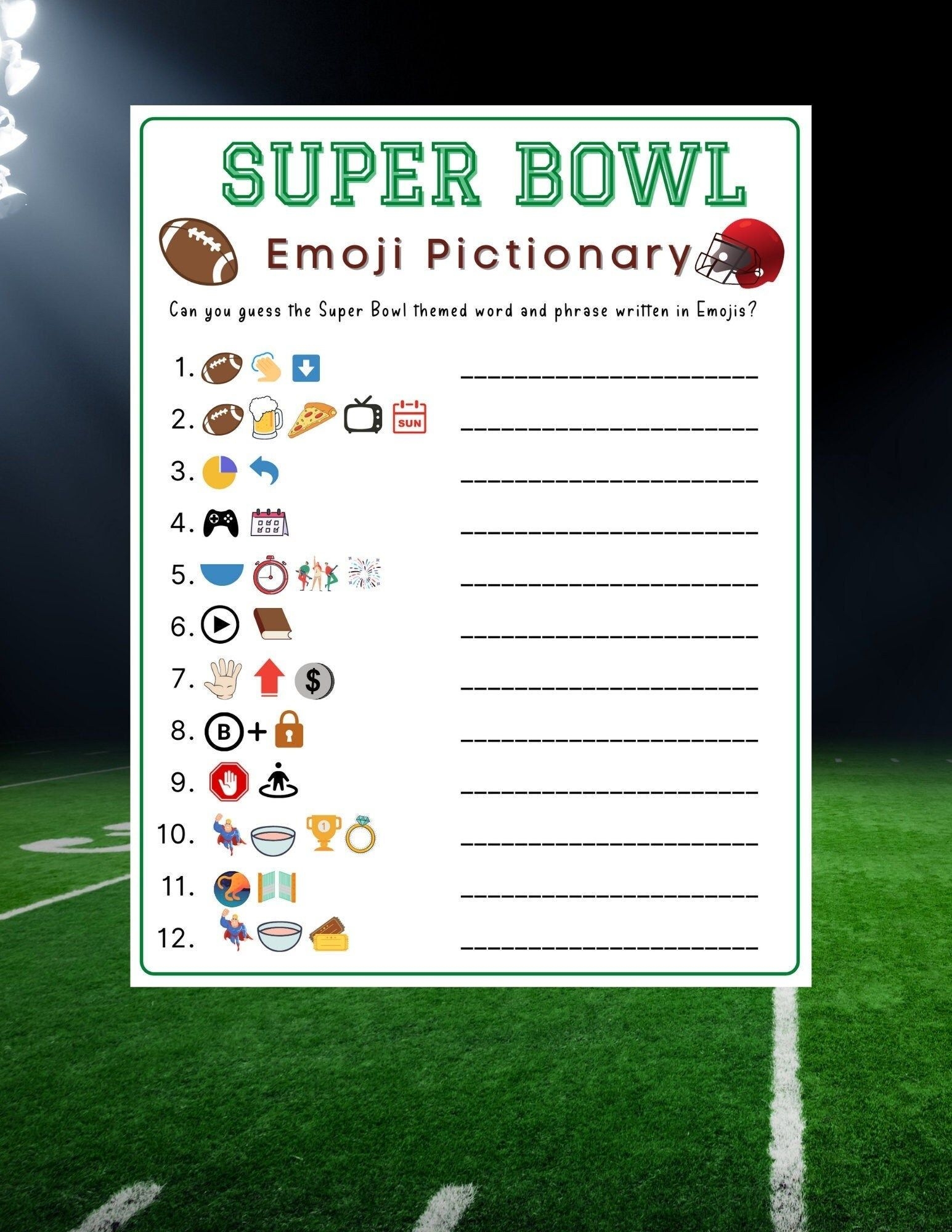 Super Bowl Emoji Pictionary Football Emoji Quiz Printable Game