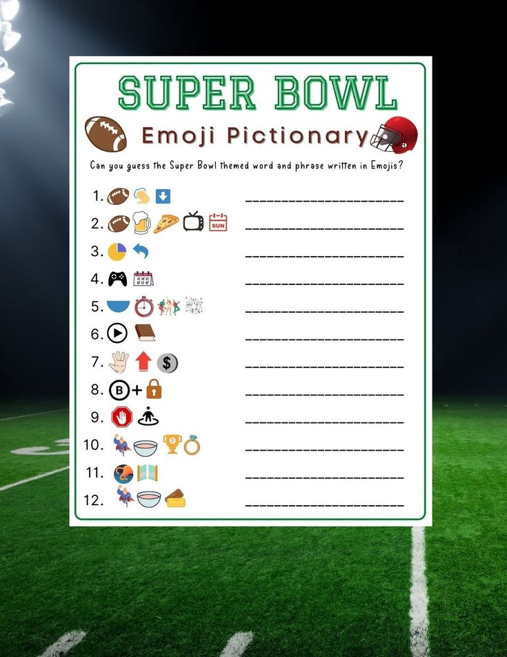 Super Bowl Emoji Pictionary Football Emoji Quiz Printable Game