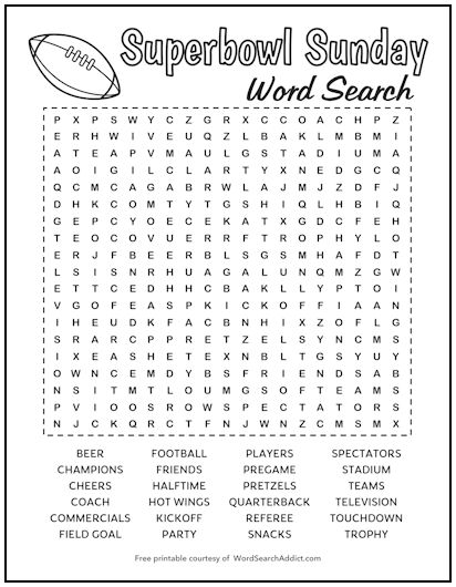 Superbowl Sunday Printable Word Search Puzzle Word Search Addict