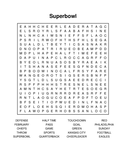 Superbowl Word Search
