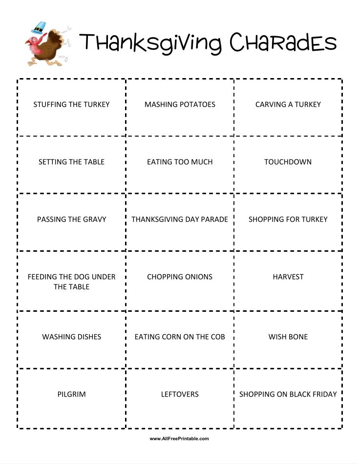 Thanksgiving Charades Game Free Printable Thanksgiving Charades Game Free Printable
