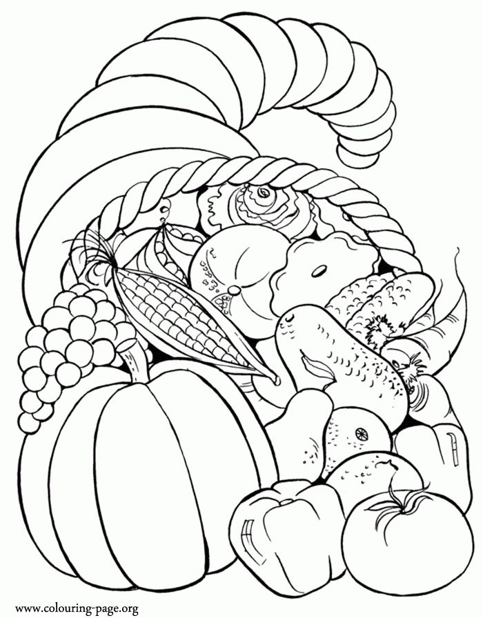 Thanksgiving Cornucopia Full Of Vegetables Coloring Page